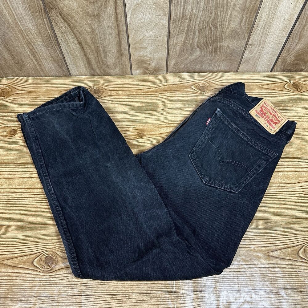 Levis 505 Jeans Men’s Size 34W 30L‎ Black Straight Leg Mid Rise PC9-00505-0260